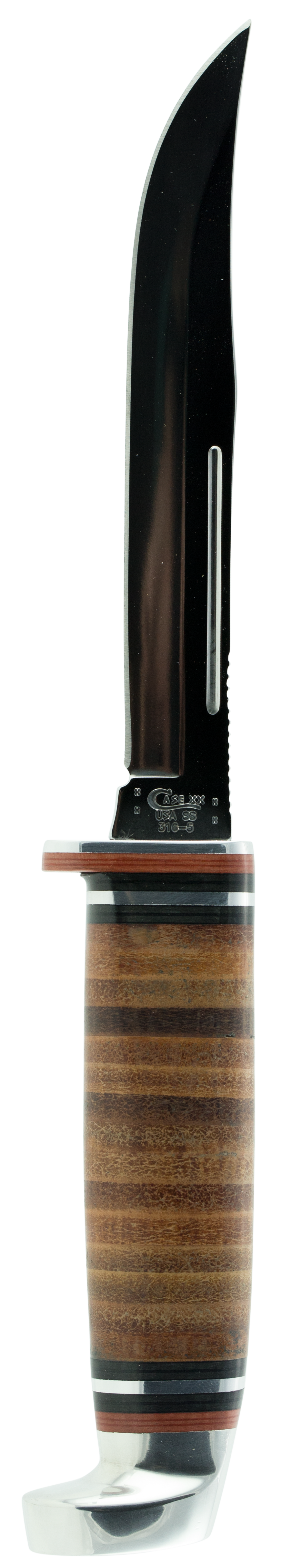 Case 381 Utility Hunter 5" Fixed Clip Point Plain Mirror Polished Tru-Sharp SS Blade/4.50" Grooved Leather Handle Includes Sheath