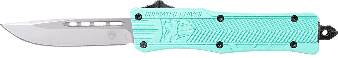 CobraTec Knives STFCTK1SDNS CTK-1  Small 2.75" OTF Drop Point Plain D2 Steel Blade/Tiffany Blue Aluminum Handle Features Glass Breaker Includes Pocket Clip
