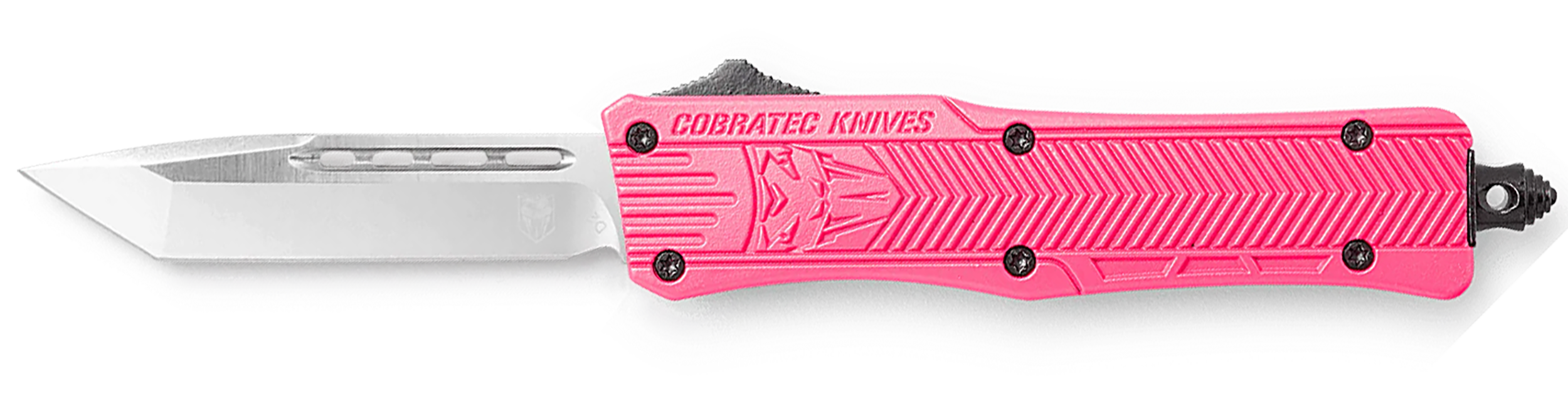 CobraTec Knives SPKCTK1STNS CTK-1  Small 2.75" OTF Tanto Plain D2 Steel Blade/Pink Aluminum Handle Features Glass Breaker Includes Pocket Clip