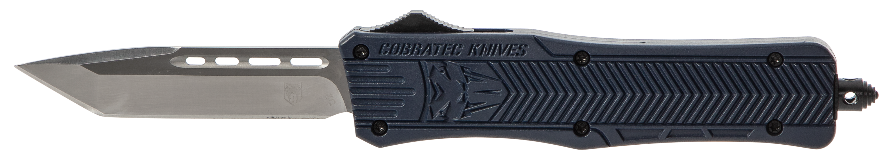 CobraTec Knives MNYCTK1MTNS CTK-1  Medium 3" OTF Tanto Plain D2 Steel Blade/NYPD Blue Aluminum Handle Features Glass Breaker Includes Pocket Clip