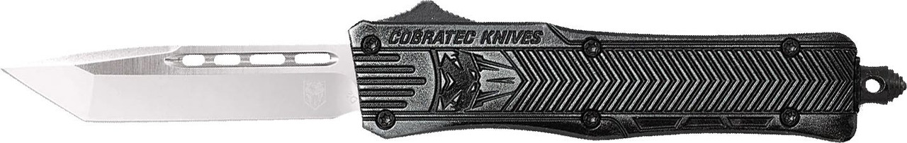 CobraTec Knives SSWCTK1STNS CTK-1  Small 2.75" OTF Tanto Plain D2 Steel Blade/Black Stonewashed Aluminum Handle Features Glass Breaker Includes Pocket Clip