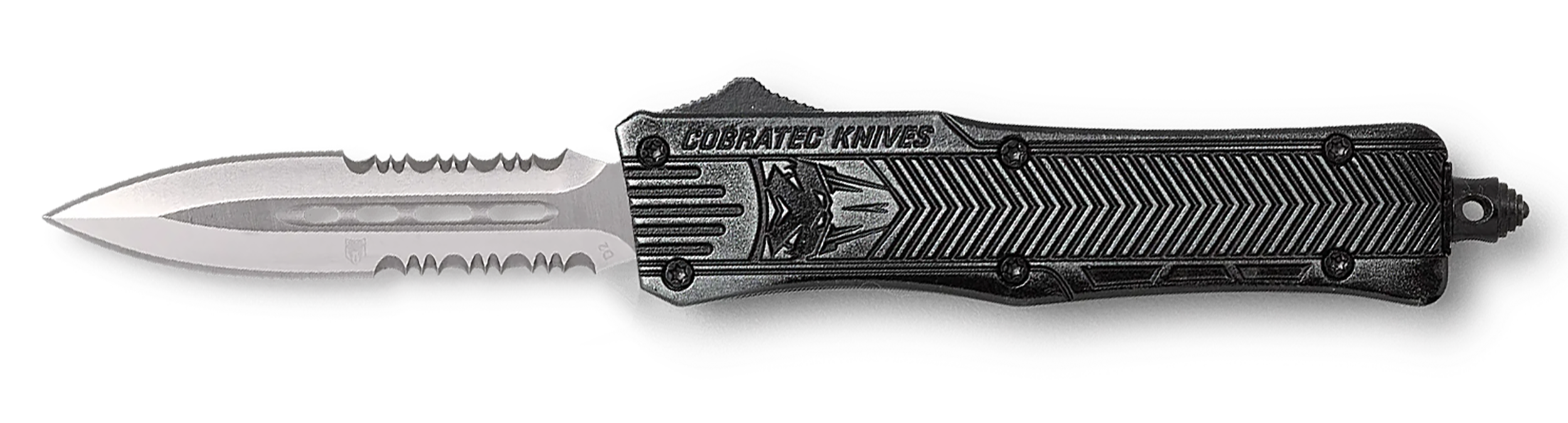 CobraTec Knives SSWCTK1SDAG2SS CTK-1  2.75" OTF Part Serrated D2 Steel Blade/Stonewashed Aluminum Handle Features Glass Breaker Includes Pocket Clip