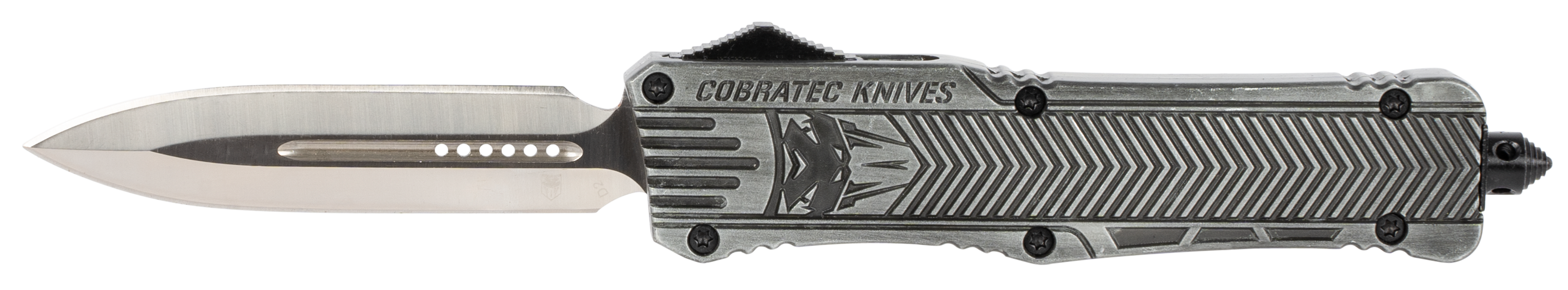 CobraTec Knives LSWCTK1LFAGNS CTK-1  Large 3.75" OTF Dagger Plain D2 Steel Blade/Stonewashed Aluminum Handle Features Glass Breaker Includes Pocket Clip