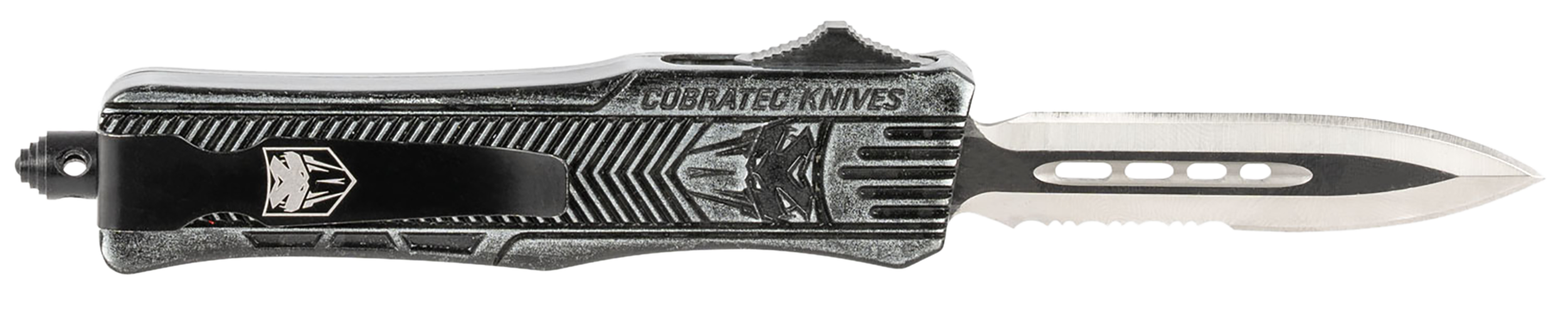 CobraTec Knives SSWCTK1SDAG1SS CTK-1  Small 2.75" OTF Dagger Part Serrated D2 Steel Blade/ Stonewashed Aluminum Handle Features Glass Breaker Includes Pocket Clip