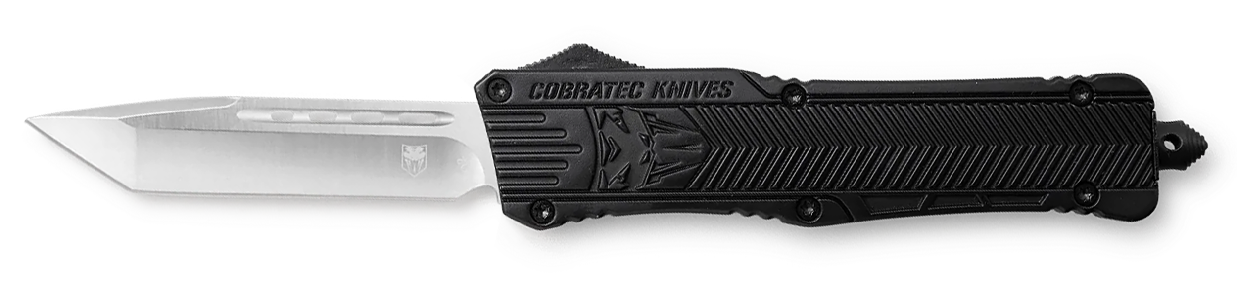 CobraTec Knives LBCTK1LTNS CTK-1  Large 3.25" OTF Tanto Plain D2 Steel Blade/Black Aluminum Handle Features Glass Breaker Includes Pocket Clip
