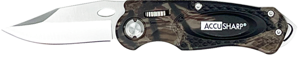 AccuSharp 704C Sport  3" Folding Plain Stainless Steel Blade/Camo Anodized Aluminum Handle Includes Belt Clip