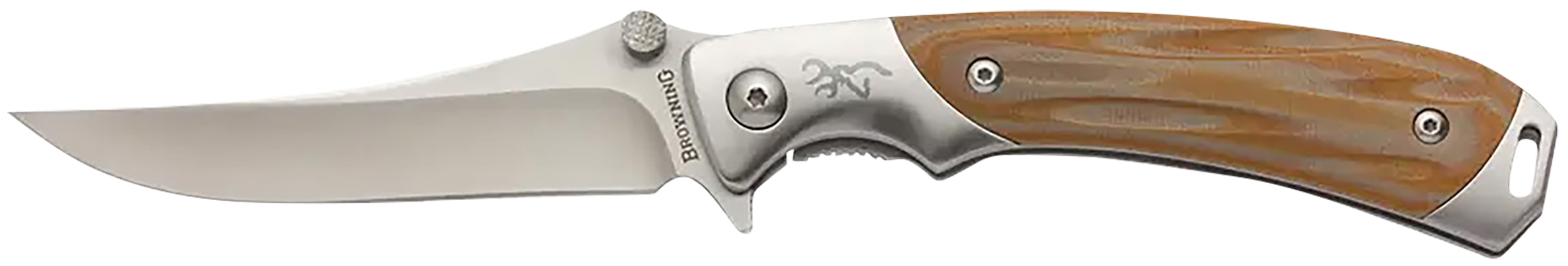 Browning 3220330 Wicked Wing  3.50" Folding Trailing Point Plain Satin 7Cr17MoV SS Blade Amber/Satin G10/SS Handle Includes Pocket Clip