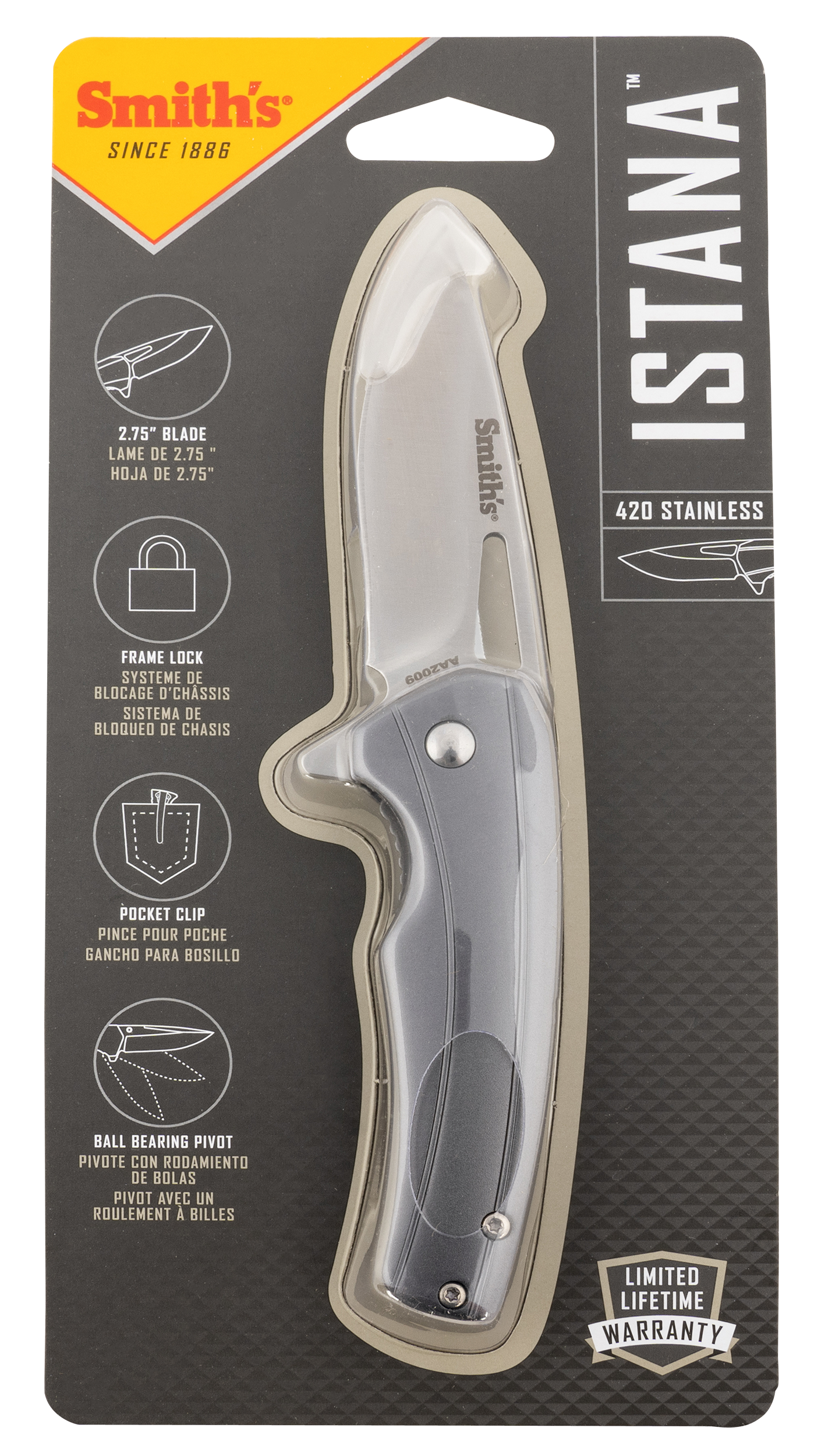 Smiths Products 51246 Istana  2.75" Folding Drop Point Plain Satin 400 SS Blade/Gray Anodized Aluminum Handle Includes Pocket Clip