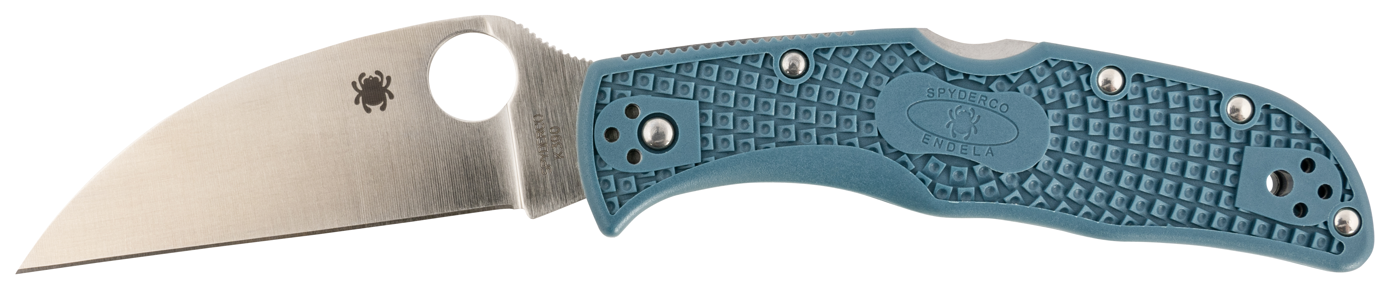 Spyderco C243FPWK390 Endela Lightweight 3.42" Folding Wharncliffe Plain Stonewashed K390 Steel Blade/ Blue Textured w/Silver Liner & Accents FRN Handle