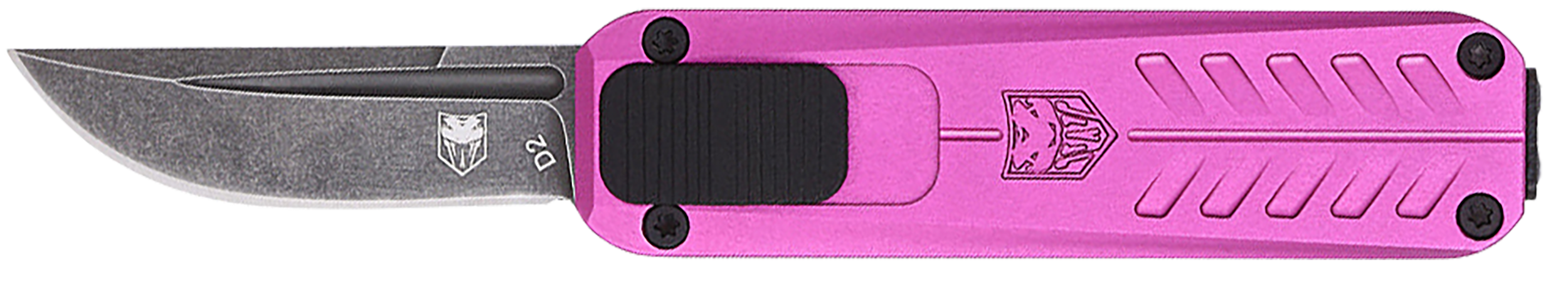 CobraTec Knives CALI928SBPURDNS California 928SB 1.75" OTF Drop Point Plain Stonewashed D2 Steel Blade/ Purple Anodized Aluminum Handle Includes Pocket Clip/Pouch