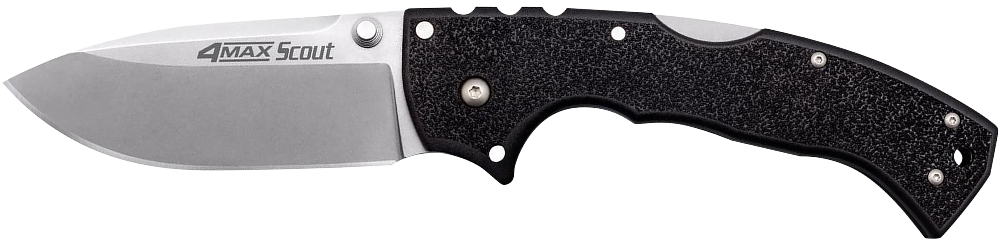 Cold Steel CS62RQZ 4-Max Scout 4" Folding Drop Point Plain Stonewashed/6" Black Griv-Ex Handle Includes Belt Clip