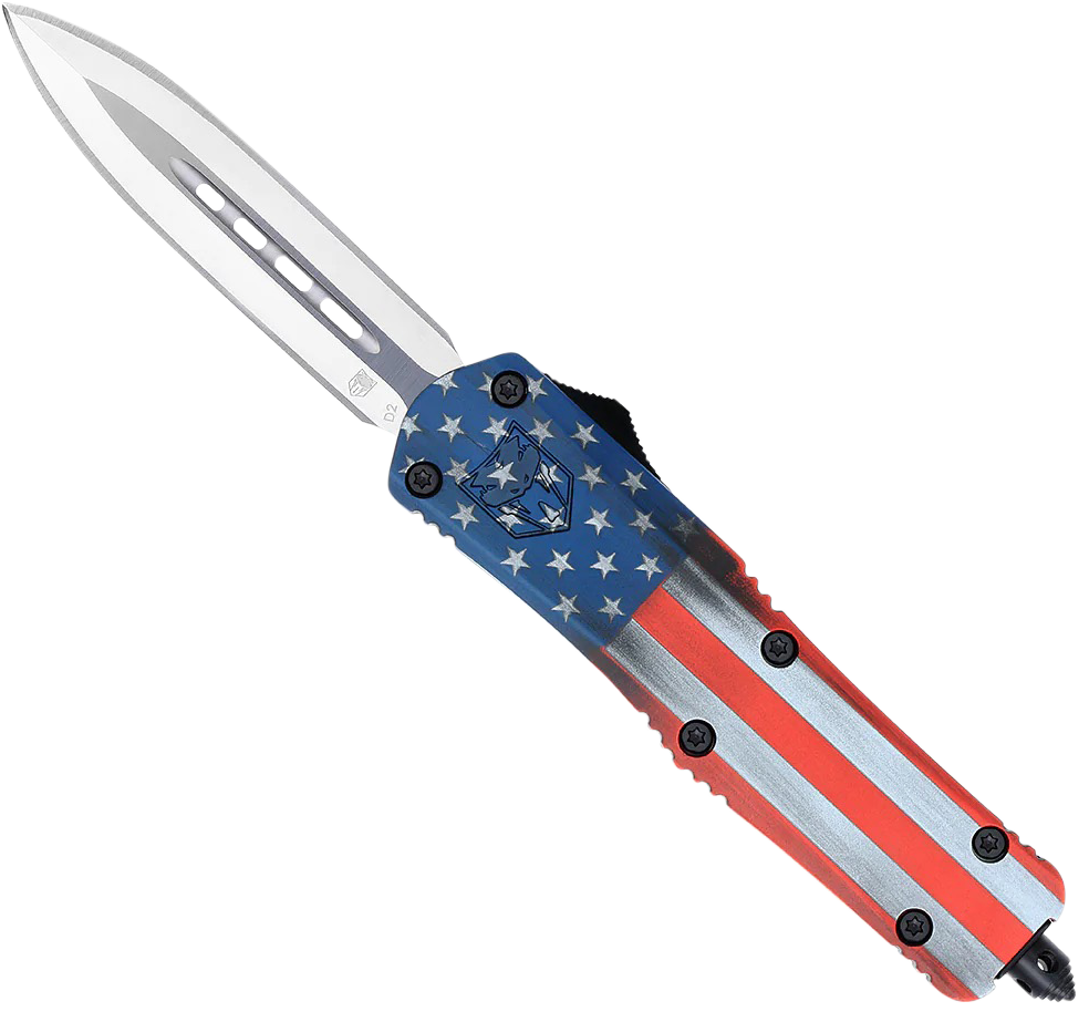 CobraTec Knives MCUSAFS3DAGNS FS-3 American Flag Medium 3" OTF Dagger Plain Satin D2 Steel Blade, 5" US Flag Aluminum Cerakoted Handle