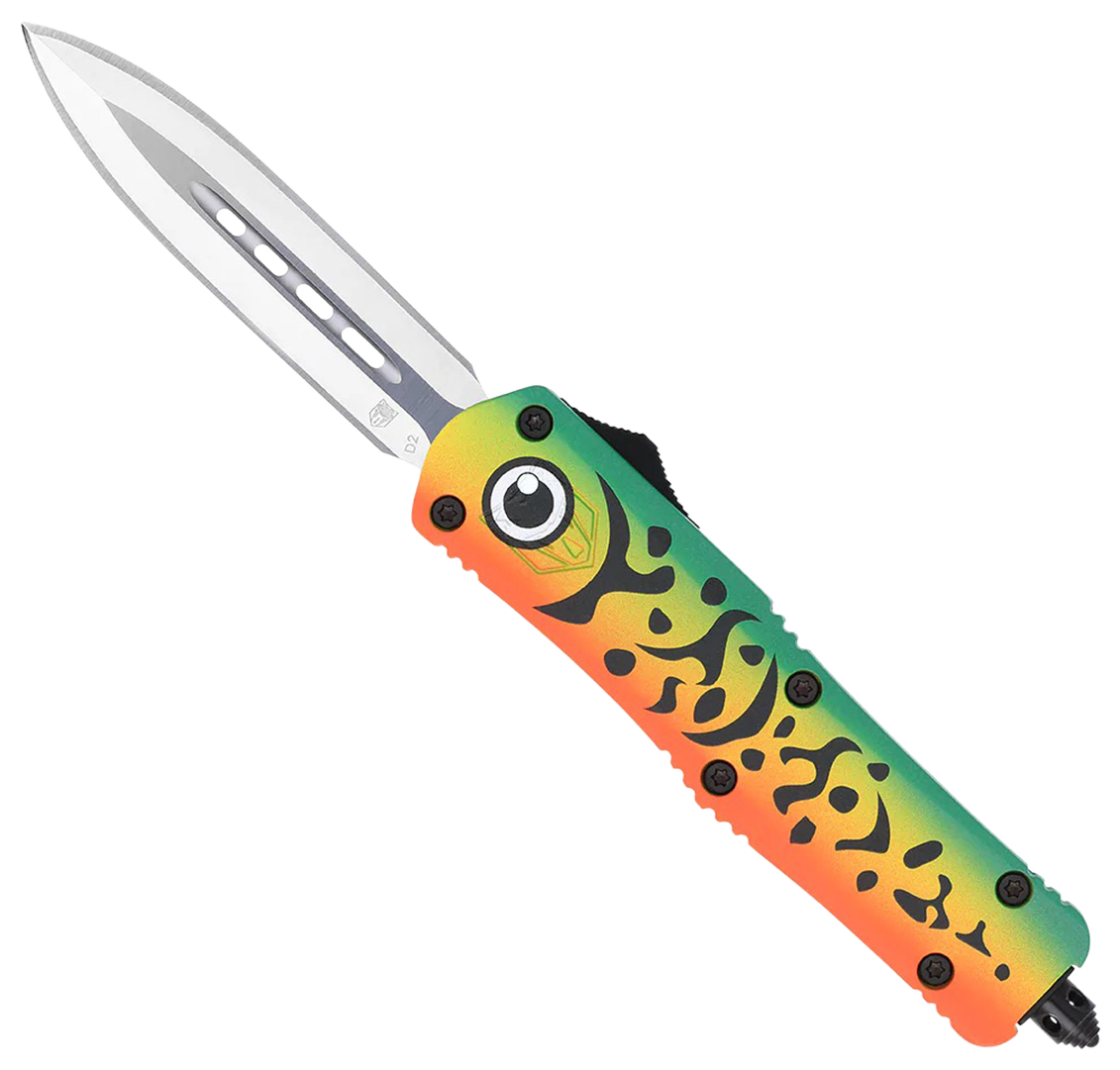CobraTec Knives MFLGNFS3DAGNS FS-3 Fishing Lure Medium 3" OTF Dagger Plain Satin D2 Steel Blade, 4.50" Green Fishing Lure Aluminum Cerakoted Handle