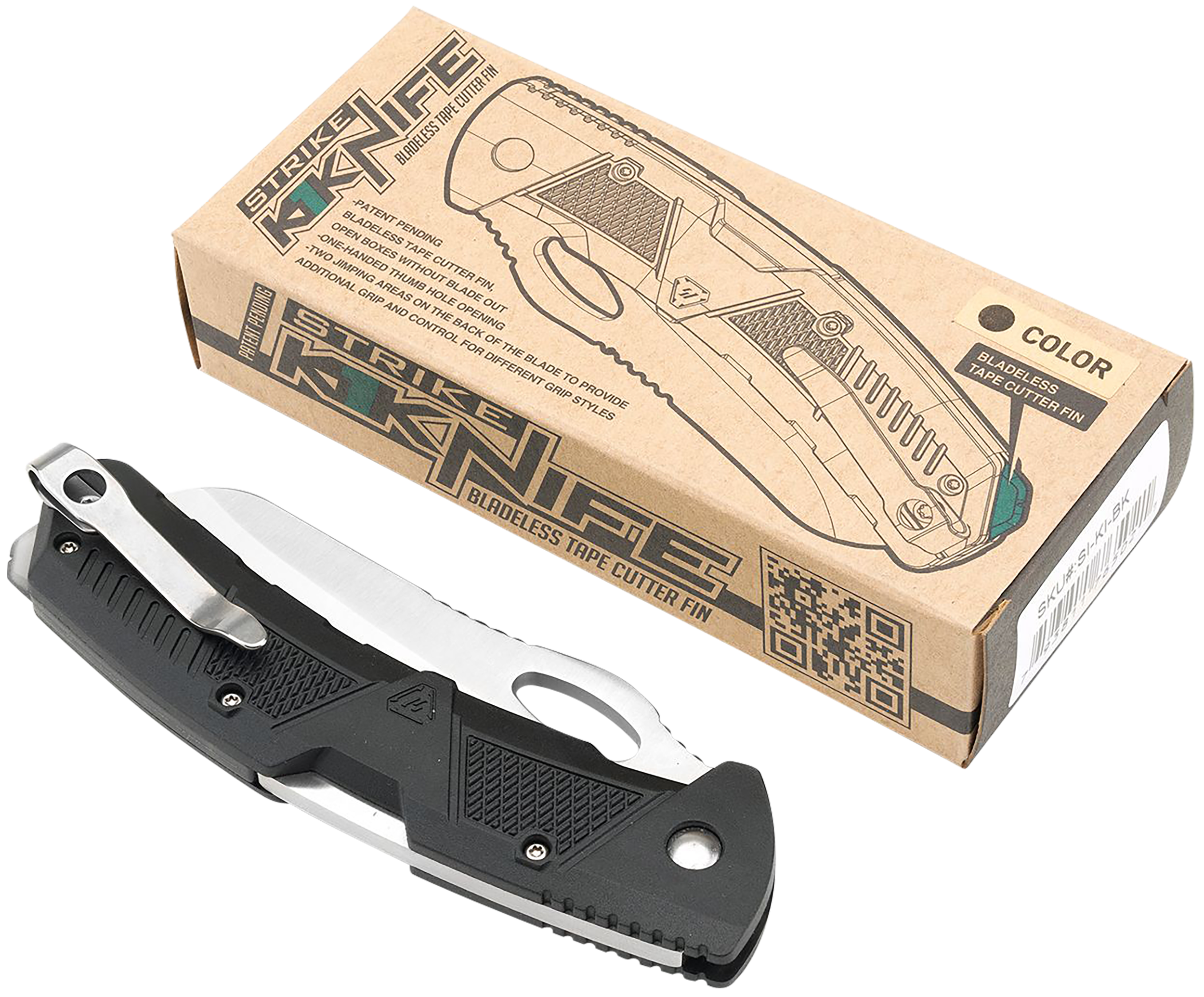 Strike Industries K1BK K1  3.51" Folding Plain AUS-8A SS Blade Black Textured Polymer Handle Includes Pocket Clip