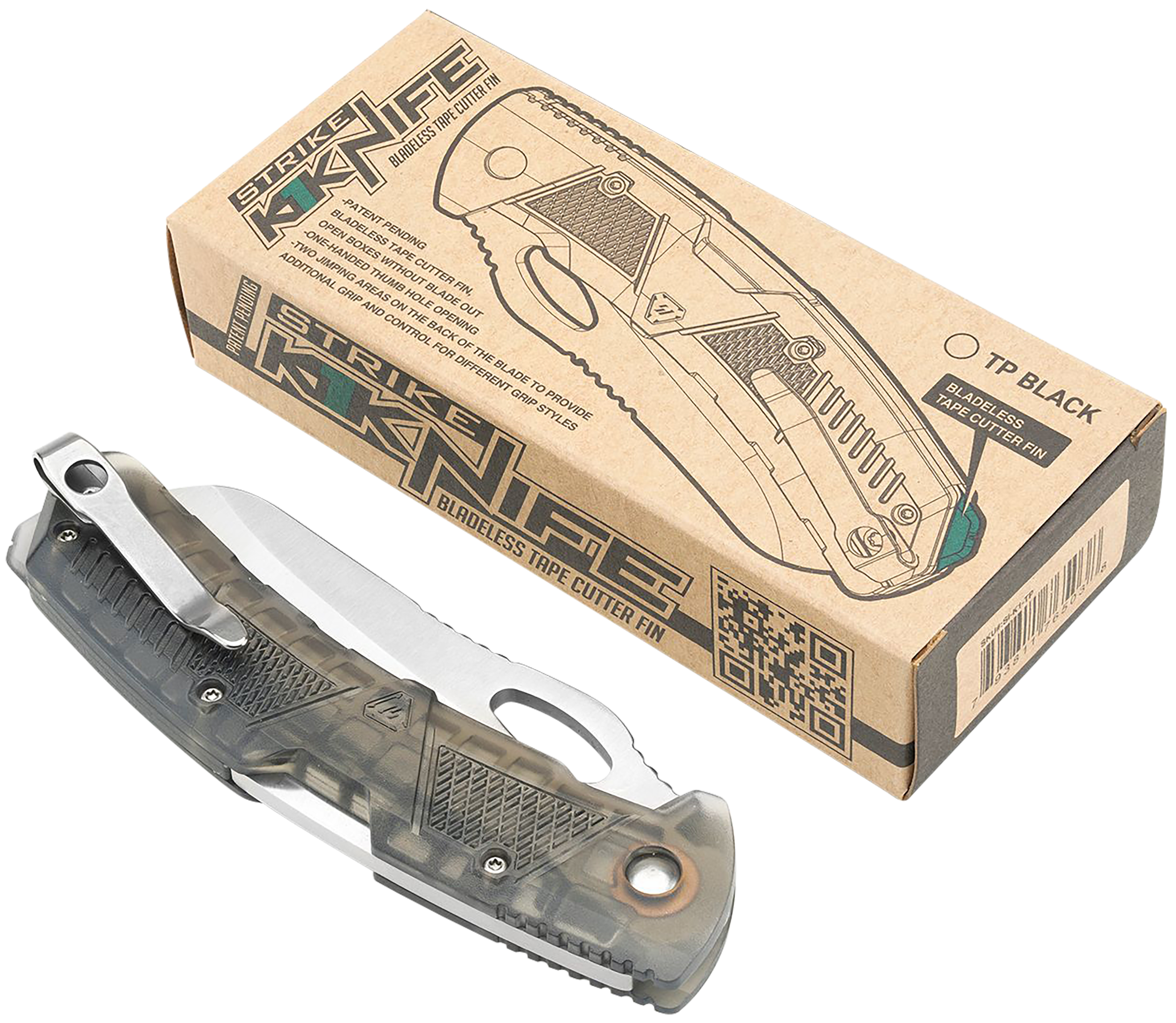 Strike Industries K1TP K1  3.51" Folding Plain AUS-8A SS Blade Smoke Textured Polymer Handle Includes Pocket Clip