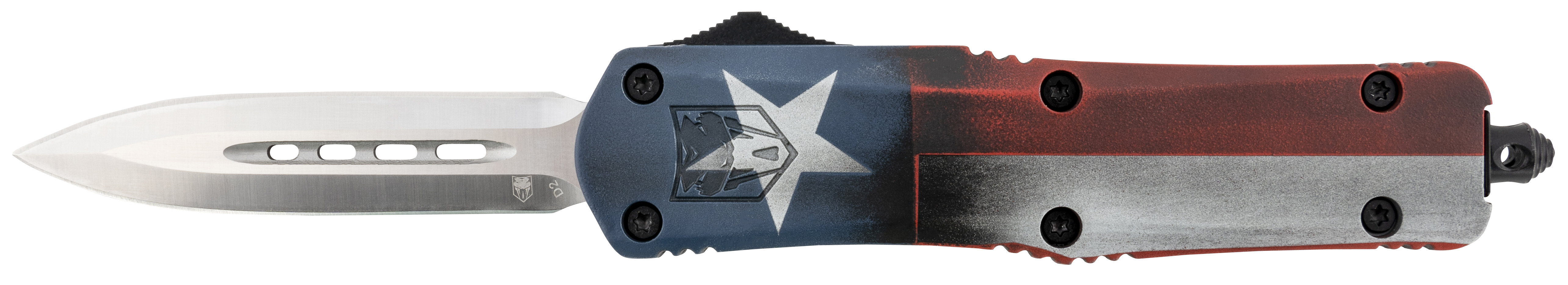 CobraTec Knives MCTXFS3DAGNS FS-3 Texas Flag Medium 3" OTF Dagger Plain Satin D2 Steel Blade, 5" Texas Flag Aluminum Cerakoted Handle