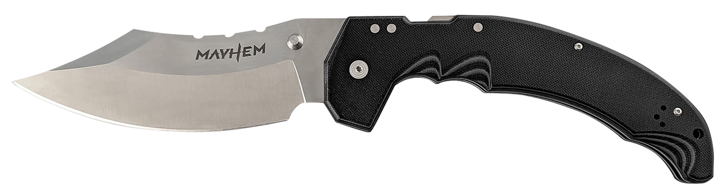 Cold Steel CSFL60DPLM Mayhem  6" Folding Clip Point Modified Cleaver Plain Satin AUS-10A SS Blade/7.20" Black Contoured G10 Handle Includes Pocket Clip
