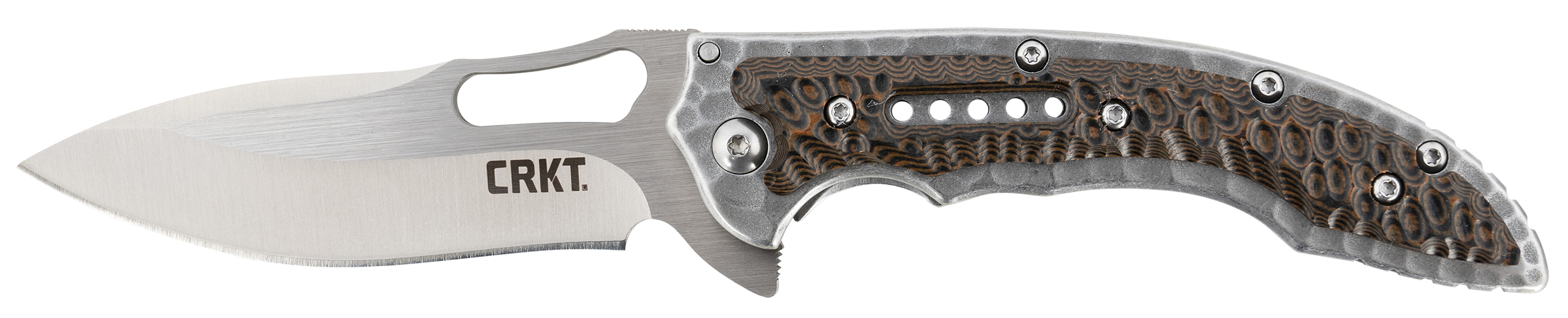 CRKT 5460 Fossil  Compact 3.41" Folding Drop Point Plain Satin 8Cr13MoV SS Blade, Brown G10/SS Handle, Includes Pocket Clip