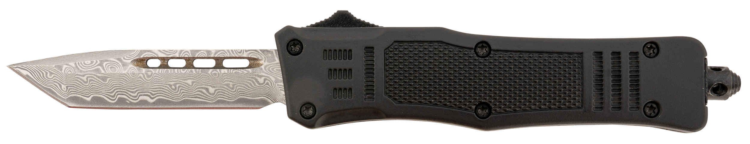 Steel River Knives MT616BRDAMT Spartan  Mini 2.75" OTF Tanto Plain Real Damascus/4.25" Black Aluminum Zinc Alloy Handle
