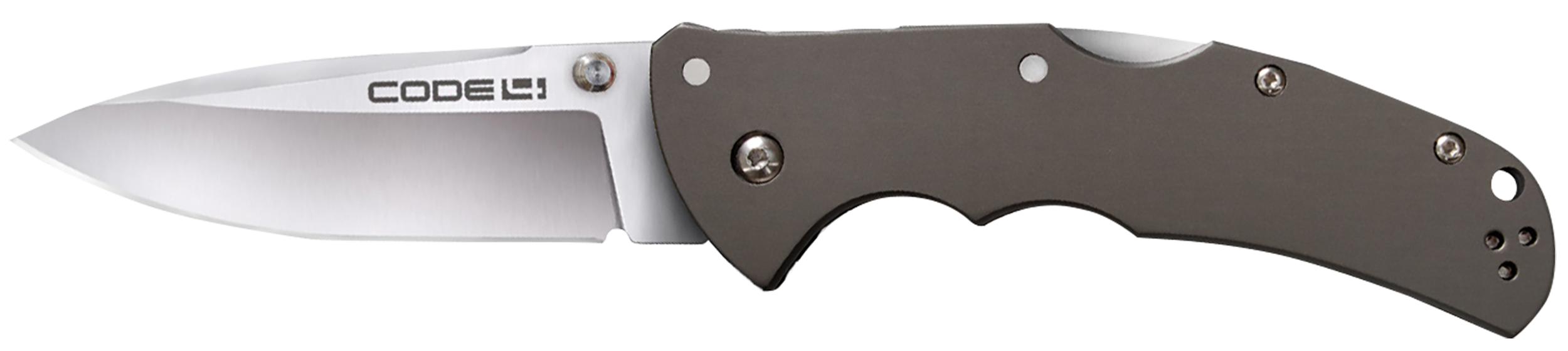 Cold Steel CS58PSZ Code 4  3.50" Folding Spear Point Plain Satin S35VN Blade, 5" Gunmetal Gray Aluminum Handle