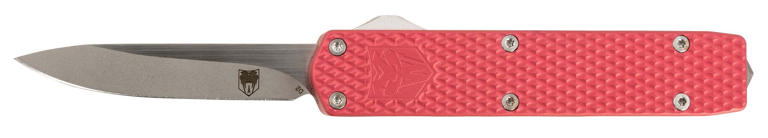 CobraTec Knives MNRDMGEN2DNS Mini Mamba Gen II 2.25" OTF Plain Stonewashed D2 Steel Blade, 3.38" Red Textured Anodized Aluminum Handle, Features Glass Breaker, Includes Pocket Clip