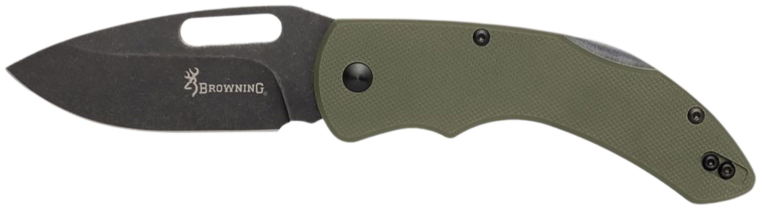 Browning 3220506 Hidden Hollow  EDC Large 3" Folding Drop Point Plain Black Oxide Stonewashed D2 Steel Blade, OD Green G10 Handle