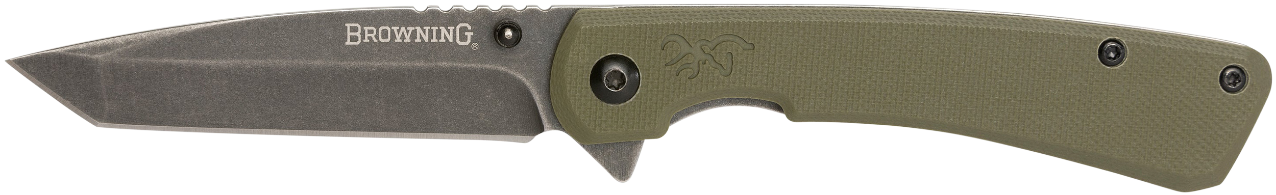Browning 3220507 Branded Rock  EDC 3" Folding Tanto Plain Black Stonewashed 7Cr17MoV SS Blade OD Green, G10 Handle