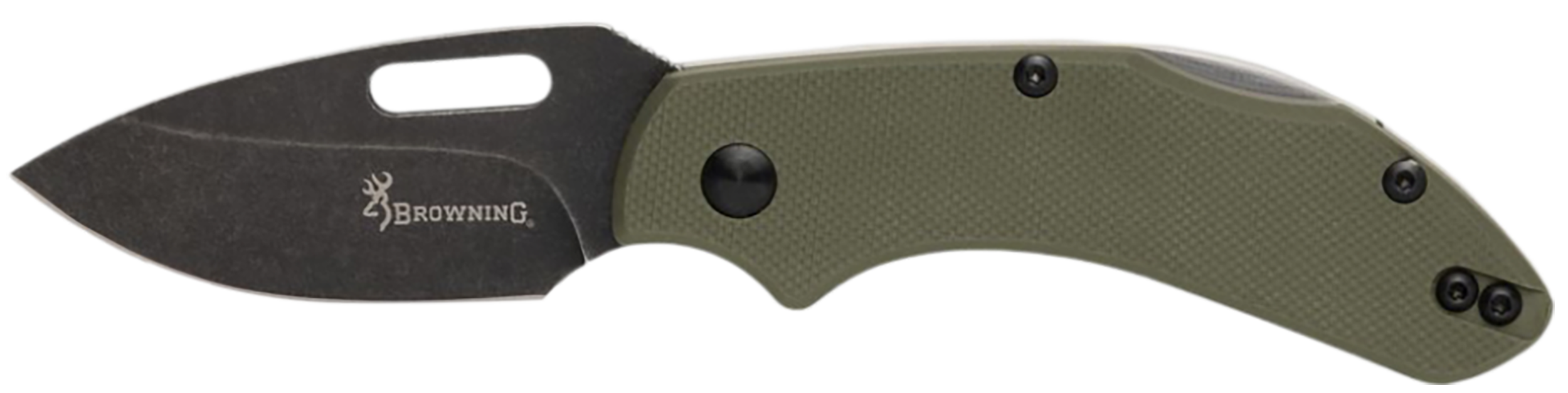 Browning 3220504 Hidden Hollow  EDC Small 2.25" Folding Drop Point Plain Black Oxide Stonewashed D2 Steel Blade, OD Green G10 Handle