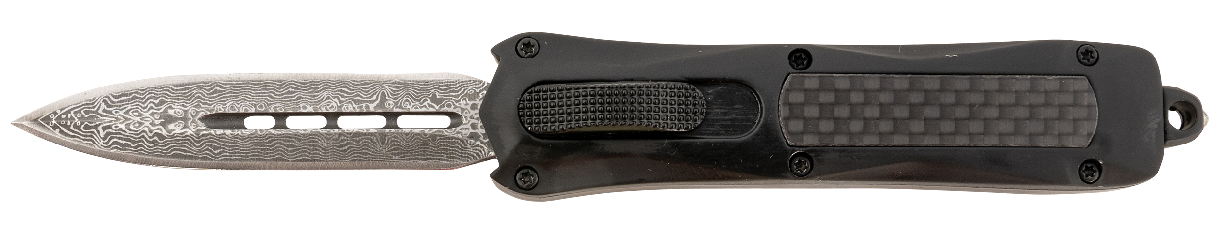 Steel River Knives MA163BDD Spartan  Mini 2.70" OTF Dagger Plain Damascus 440C SS Blade/ Black w/Carbon Fiber Inlay Aluminum Zinc Alloy Handle