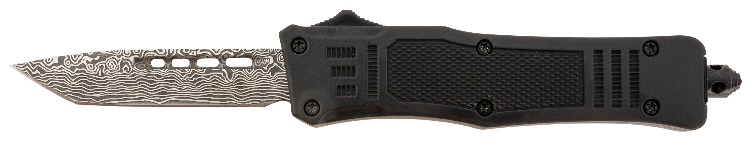 Steel River Knives MT616BDP Spartan  Mini 2.75" OTF Tanto Plain Laser Etched Damascus 440C SS Blade/4.25" Black Aluminum Zinc Alloy Handle