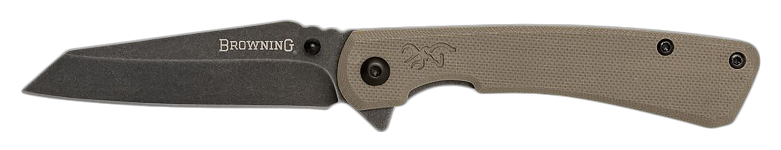 Browning 3220512 Branded Rock  EDC 3" Folding Wharncliffe Plain Black Stonewashed 7Cr17MoV SS Blade, Flat Dark Earth G10 Handle