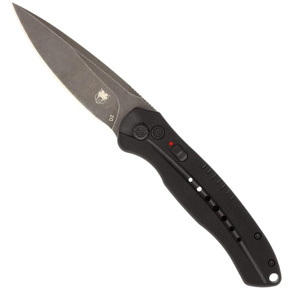 CobraTec Knives BLKDIABLOAUTO Diablo  3.50" Folding Black Stonewashed D2 Steel Blade, 4.75" Black Textured G10 Scales Handle