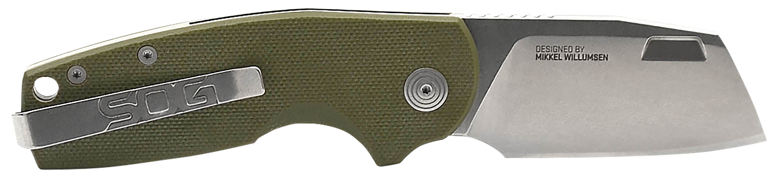 S.O.G SOG14031157 Stout FLK 2.10" Folding Cleaver Stonewashed Cryo D2 Steel Blade, OD Green Textured G10/SS Handle Presentation Box