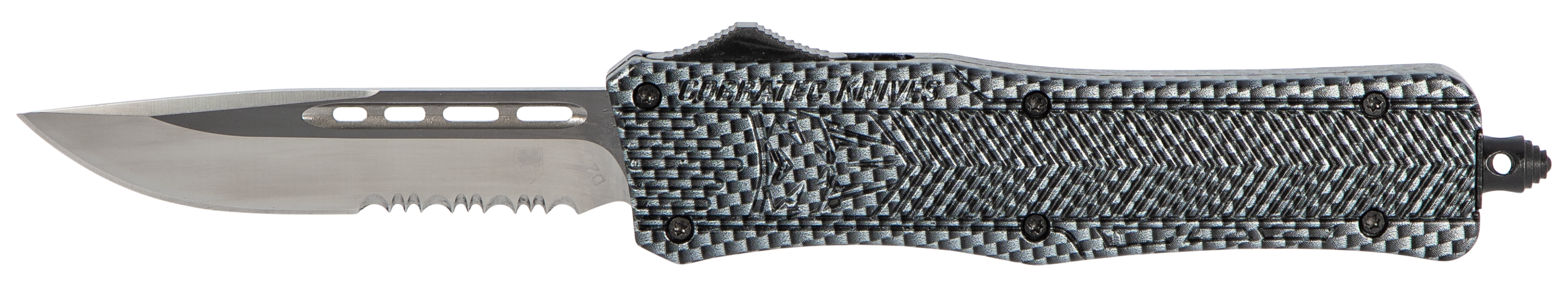 CobraTec Knives MSCFTK1MDS CTK-1  Medium 3" OTF Drop Point Part Serrated D2 Steel Blade/ Carbon Fiber Aluminum Handle Features Glass Breaker Includes Pocket Clip