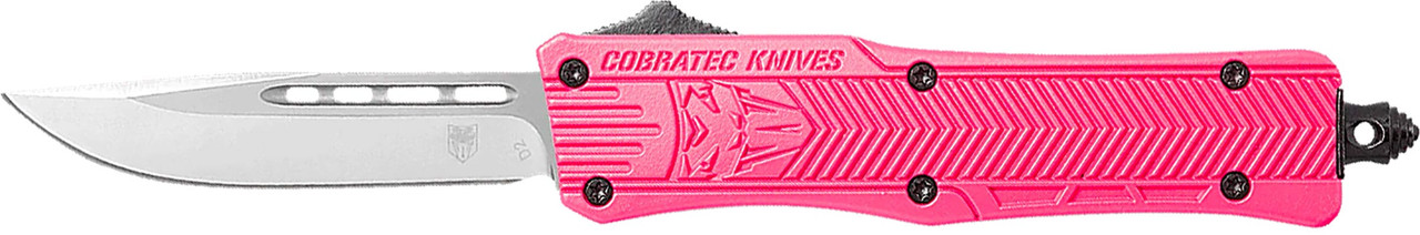 CobraTec Knives SPKCTK1SDNS CTK-1  Small 2.75" OTF Drop Point Plain D2 Steel Blade/Pink Aluminum Handle Features Glass Breaker Includes Pocket Clip