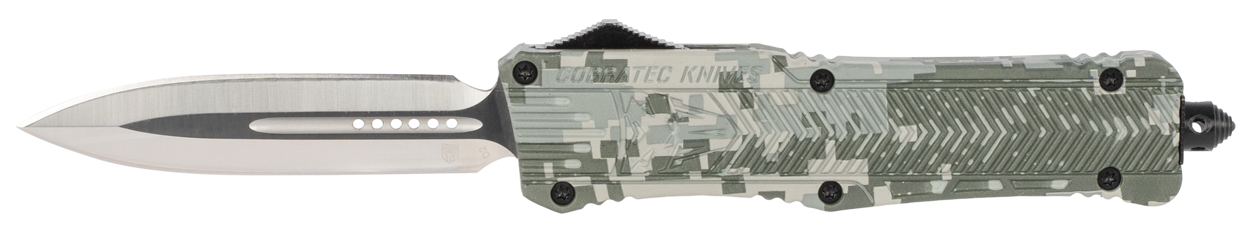 CobraTec Knives LADCCTK1DAGNS CTK-1  Large 3.75" OTF Dagger Plain D2 Steel Blade/Army DigiCamo Aluminum Handle Features Glass Breaker Includes Pocket Clip