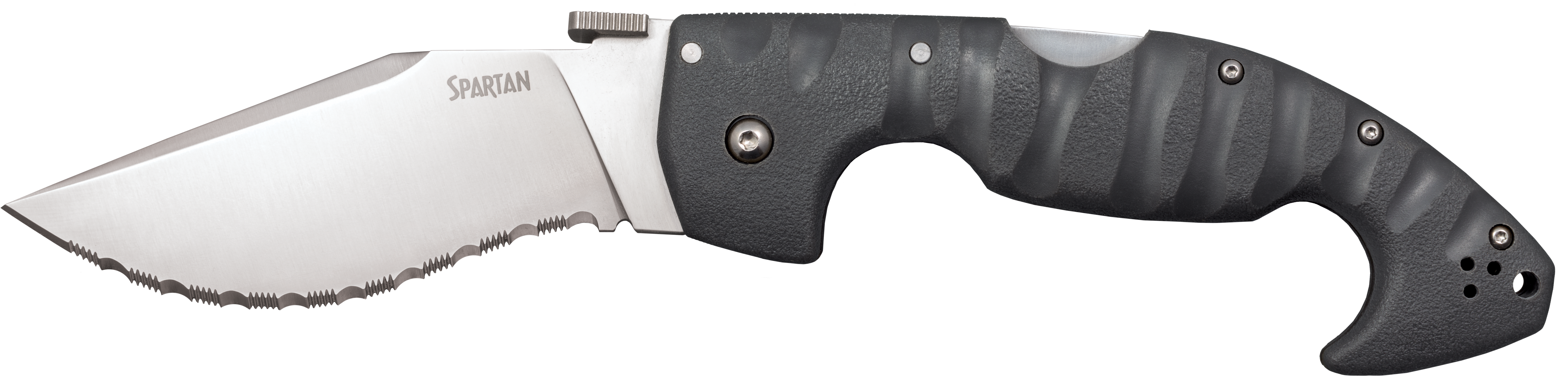 Cold Steel CS21SS Spartan  4.50" Folding Clip Point Serrated Satin Griv-Ex Blade/6" Black Contoured Griv-Ex Handle Includes Belt Clip