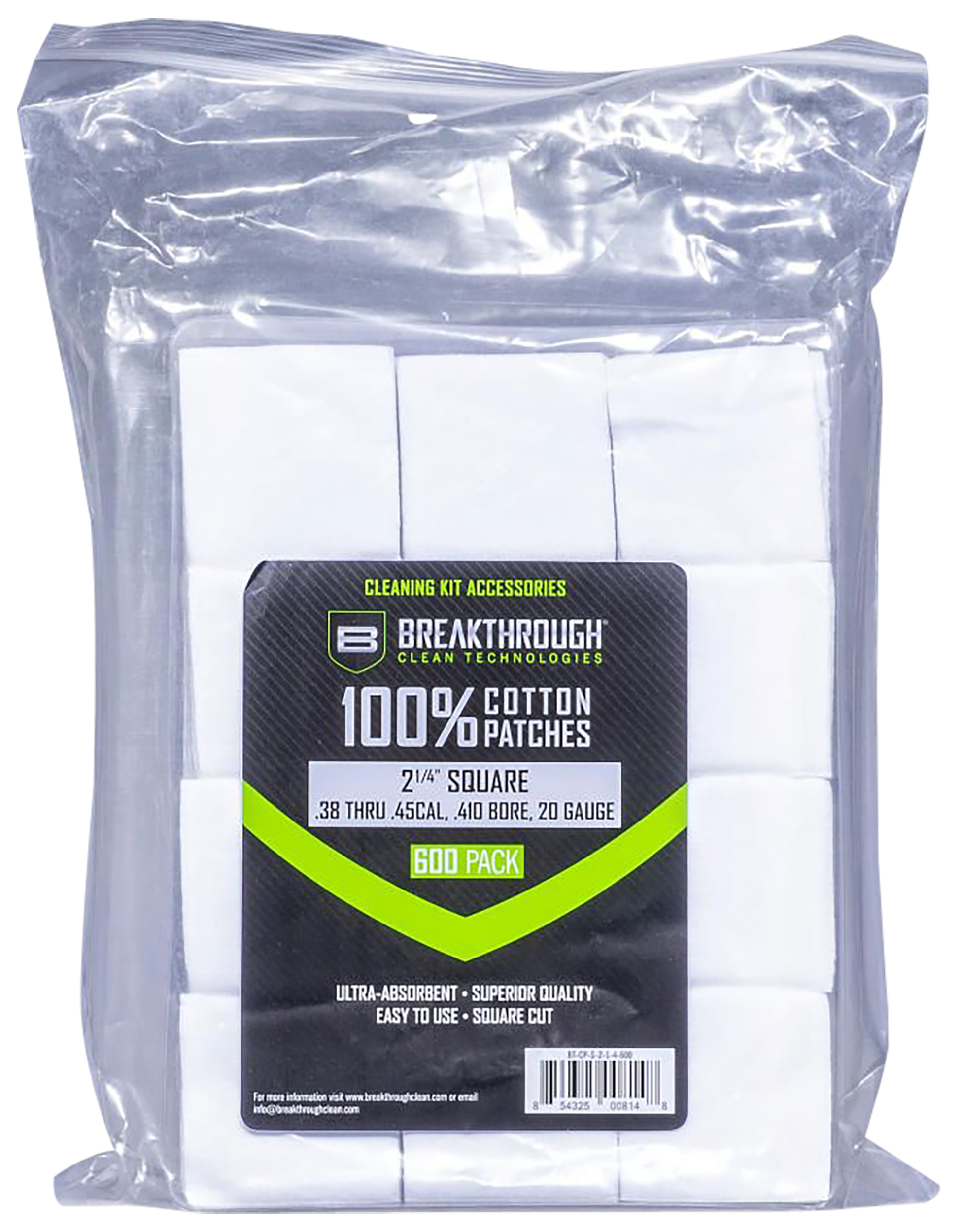 Breakthrough Clean BTCPS214600 Square Patches 38-45 Cal/.410-20 Gauge 600 pieces