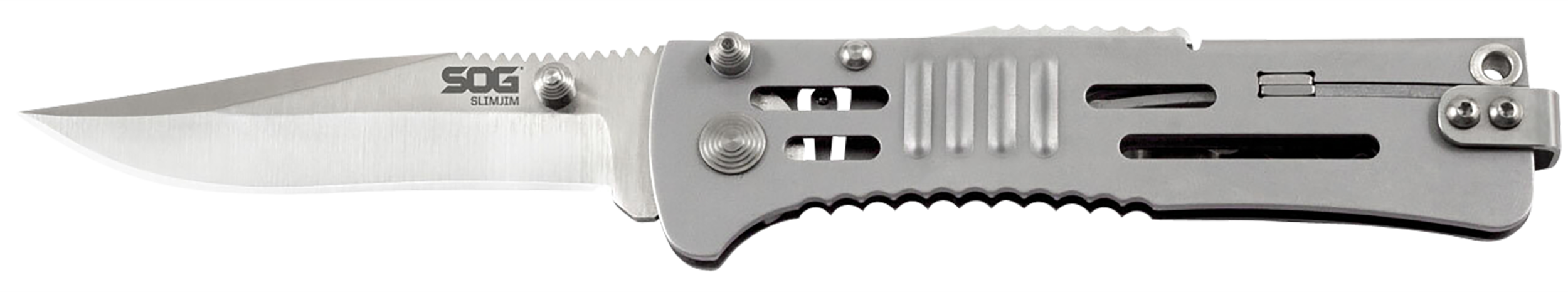S.O.G SOG-SJ31-CP SlimJim  3.18" Folding Clip Point Plain Satin AUS-8A SS Blade Bead Blasted 420 Stainless Steel Handle Includes Belt Clip