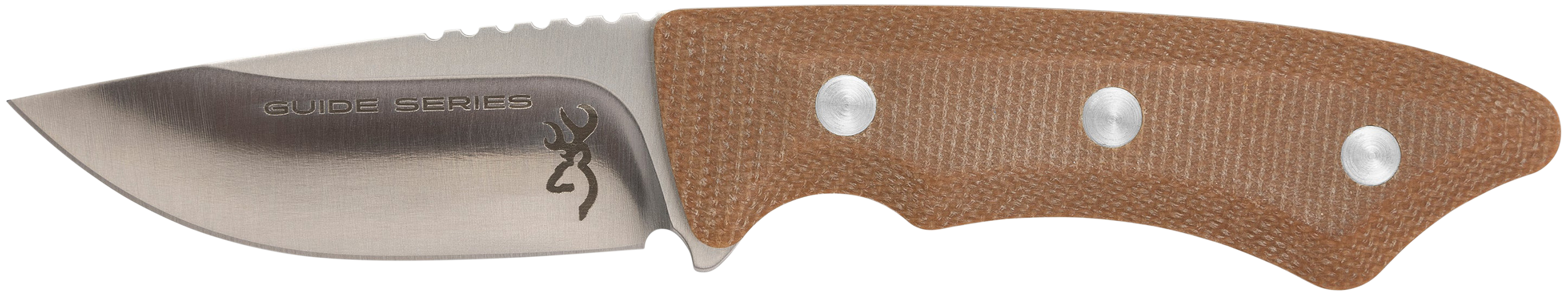 Browning 3220498B Guide Series  Small 3" Fixed Drop Point Plain Brown Satin Sandvik 14C28N SS Blade, Brown Micarta Handle