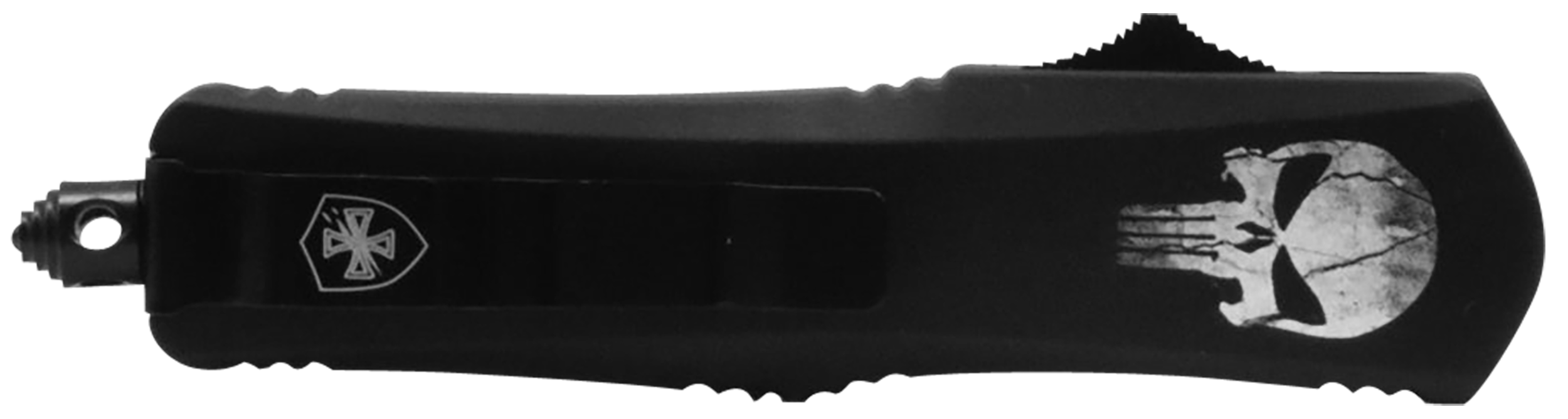 Templar Knife LFL431 Fallen Gen II Large 3.50" OTF Dagger Part Serrated Black Oxide Stonewashed 440C SS Blade/ 5.25" Black w/Skull Aluminum Handle Features Glass Breaker Includes Pocket Clip/Sheath