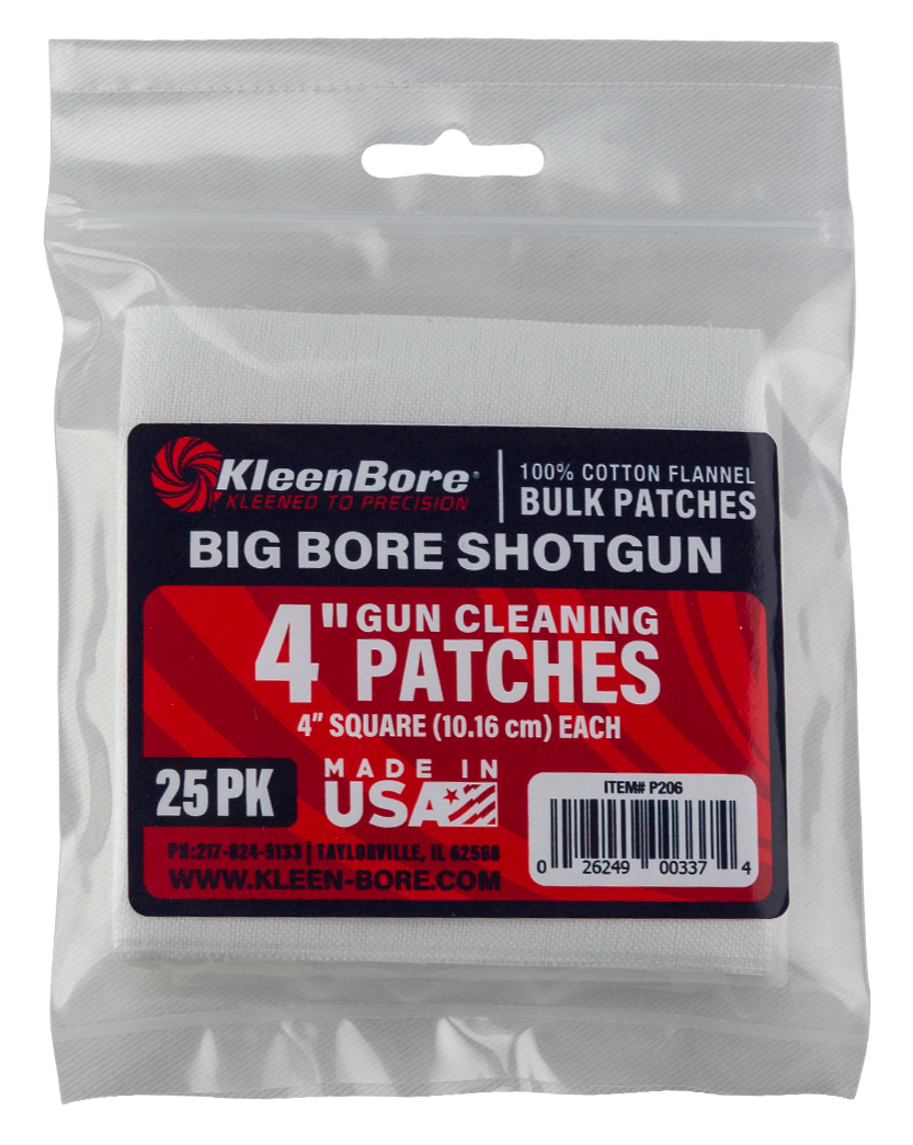 KleenBore P206 Super Shooter  Big Bore Shotgun/ 37/40mm Launcher  4" 100% Cotton Flannel 25 Per Pack