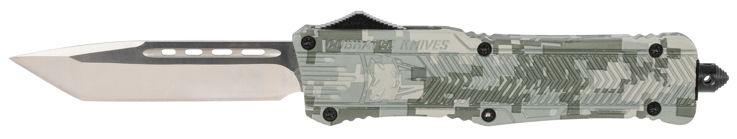 CobraTec Knives LADCCTK1LTNS CTK-1  Large 3.75" OTF Tanto Plain D2 Steel Blade/Army DigiCamo Aluminum Handle Features Glass Breaker Includes Pocket Clip