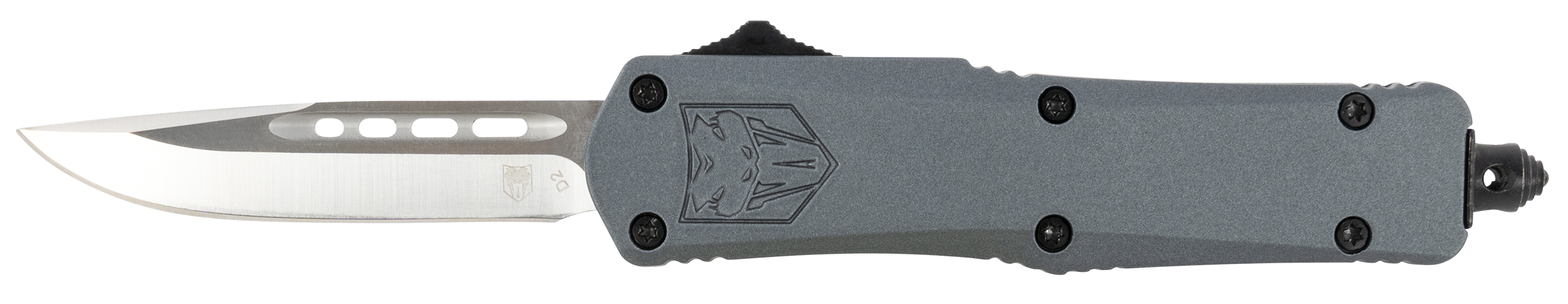CobraTec Knives SGYFS3DNS FS-3 Small 2.75" OTF Plain D2 Steel Blade/Gray Aluminum Handle Features Glass Breaker Includes Pocket Clip