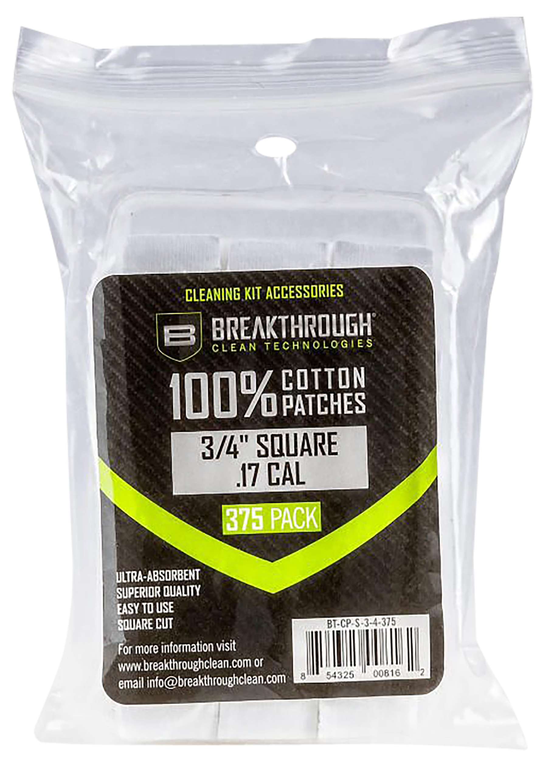 Breakthrough Clean BTCPS34375 Square Patches .17/.177 Cal 375 pieces
