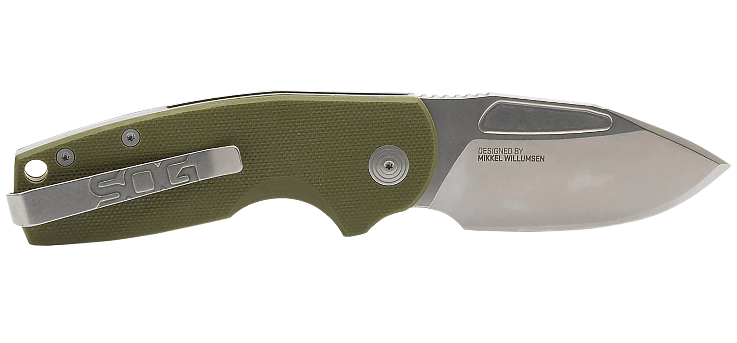 S.O.G SOG16030157 Stout SJ 2.60" Folding Clip Point Plain Stonewashed Cryo D2 Steel Blade/ Olive Drab Textured G10 Handle Includes Belt Clip