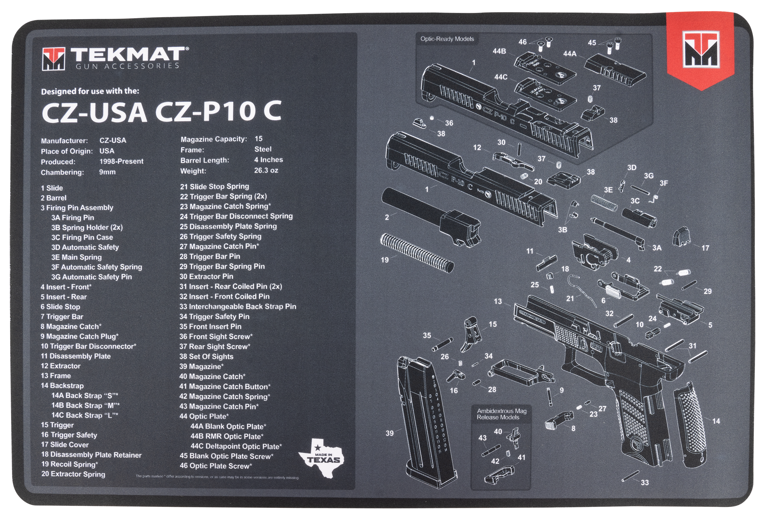 TekMat TEKR17CZP10C CZ P-10C Cleaning Mat CZ P-10C Parts Diagram 11" x 17"