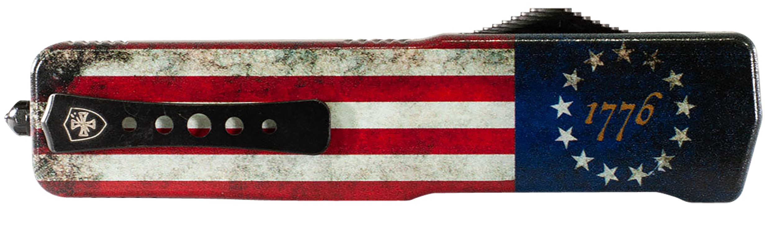 Templar Knife LZBRF321 Premium Weighted Large 3.55" OTF Tanto Plain Black Oxide Stonewashed Powdered D2 Steel Blade/5.25" Betsy Ross Flag Aluminum Zinc Alloy Handle