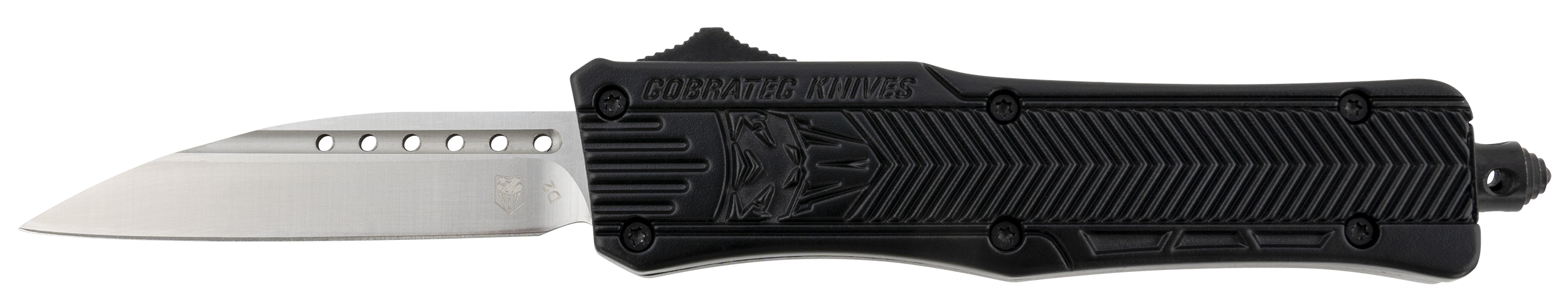 CobraTec Knives SBCTK1SWNS CTK-1  Small 2.75" OTF Wharncliffe Plain D2 Steel Blade/Black Aluminum Handle Features Glass Breaker Includes Side Button