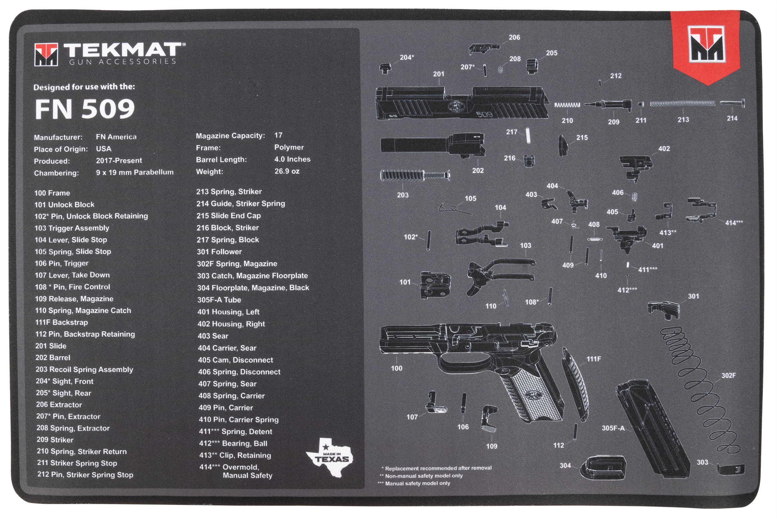 TekMat TEKR17FN509 FN 509 Cleaning Mat FN 509 Parts Diagram 11" x 17"